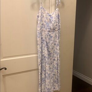 Blue and White Sleeveless Slip Maxi Dress for Prom